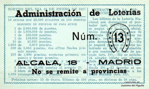 Reverso décimo de Lotería 1967 / 2