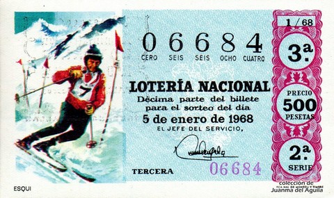 Décimo de Lotería Nacional de 1968 Sorteo 1 - ESQUI