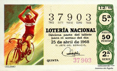 Décimo de Lotería Nacional de 1968 Sorteo 12 - CICLISMO