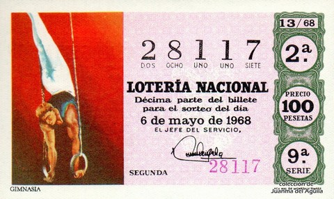 Décimo de Lotería Nacional de 1968 Sorteo 13 - GIMNASIA
