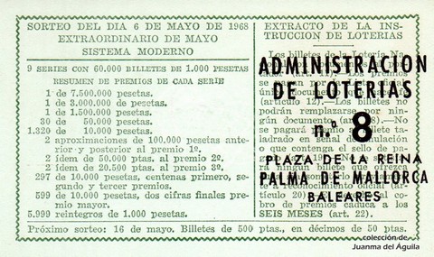 Reverso décimo de Lotería 1968 / 13