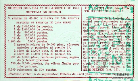 Reverso décimo de Lotería 1968 / 24