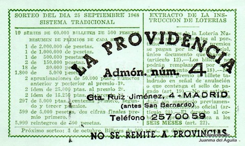 Reverso décimo de Lotería 1968 / 27
