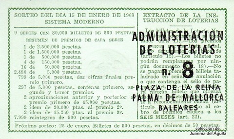 Reverso décimo de Lotería 1968 / 2
