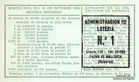 Reverso décimo de Lotería 1968 / 30