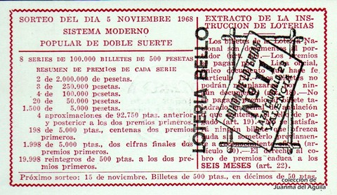 Reverso décimo de Lotería 1968 / 31