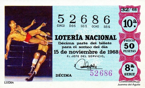 Décimo de Lotería Nacional de 1968 Sorteo 32 - LUCHA