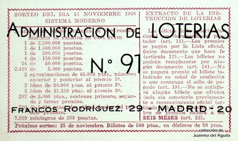 Reverso décimo de Lotería 1968 / 32