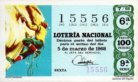 Décimo de Lotería Nacional de 1968 Sorteo 7 - MONTAÑISMO