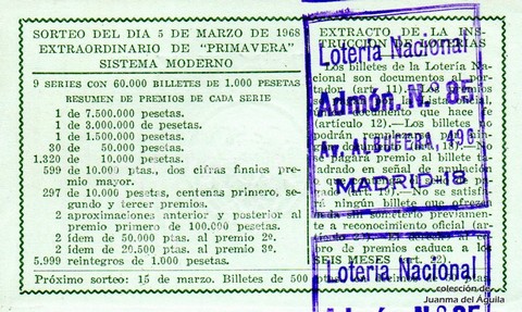 Reverso décimo de Lotería 1968 / 7