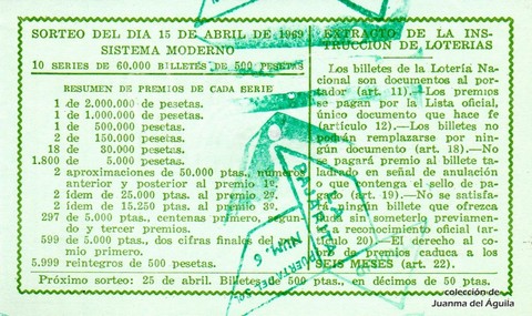 Reverso décimo de Lotería 1969 / 11