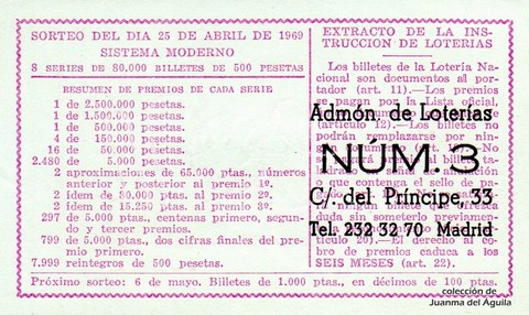 Reverso décimo de Lotería 1969 / 12