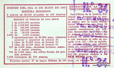 Reverso décimo de Lotería 1969 / 14