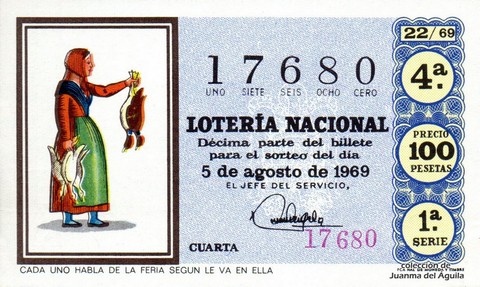 Décimo de Lotería Nacional de 1969 Sorteo 22 - CADA UNO HABLA DE LA FERIA SEGUN LE VA EN ELLA
