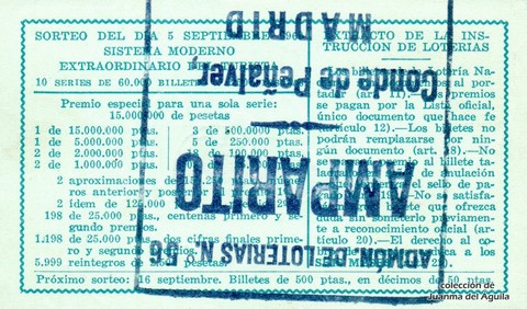 Reverso décimo de Lotería 1969 / 25