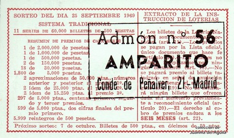 Reverso décimo de Lotería 1969 / 27