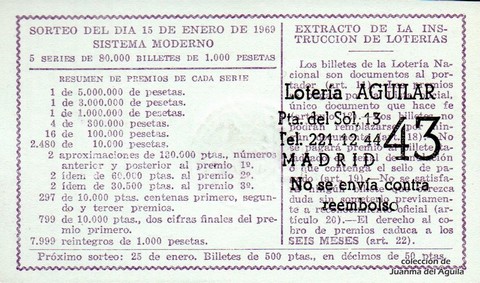 Reverso décimo de Lotería 1969 / 2