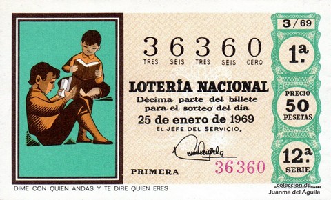 Décimo de Lotería Nacional de 1969 Sorteo 3 - DIME CON QUIEN ANDAS Y TE DIRE QUIEN ERES