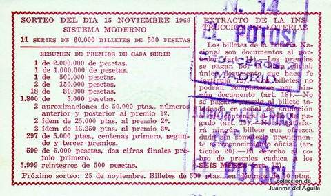 Reverso décimo de Lotería 1969 / 32