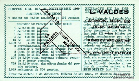 Reverso décimo de Lotería 1969 / 33