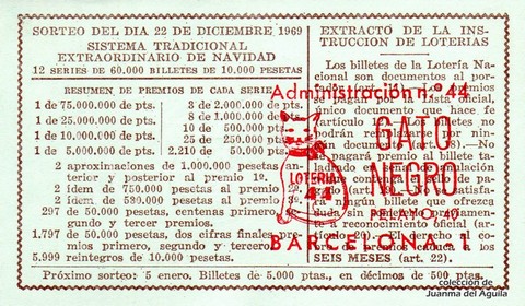 Reverso décimo de Lotería 1969 / 36