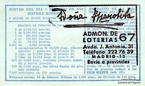 Reverso décimo de Lotería 1969 / 4