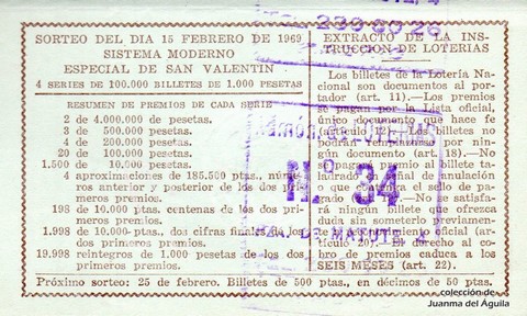 Reverso décimo de Lotería 1969 / 5