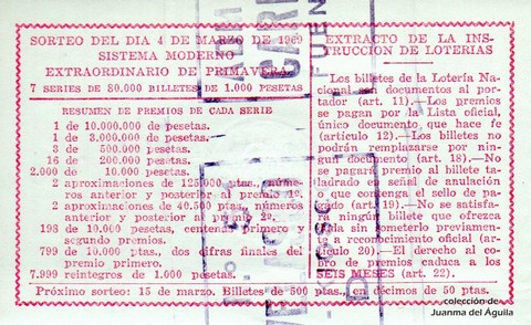 Reverso décimo de Lotería 1969 / 7