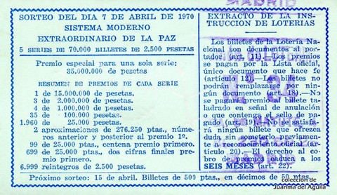 Reverso décimo de Lotería 1970 / 10