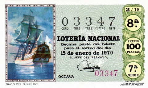 Décimo de Lotería Nacional de 1970 Sorteo 2 - NAVIO DEL SIGLO XVII