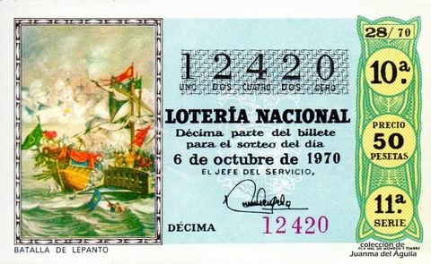 Décimo de Lotería Nacional de 1970 Sorteo 28 - BATALLA DE LEPANTO