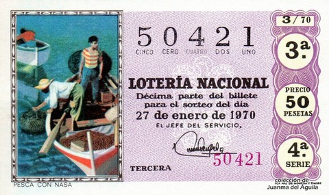 Décimo de Lotería Nacional de 1970 Sorteo 3 - PESCA CON NASA