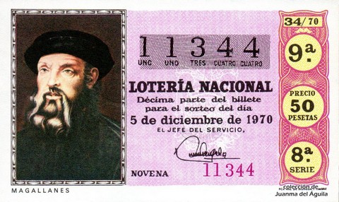 Décimo de Lotería Nacional de 1970 Sorteo 34 - M A G A L L A N E S