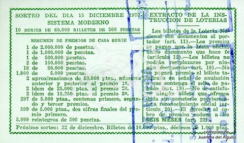 Reverso décimo de Lotería 1970 / 35