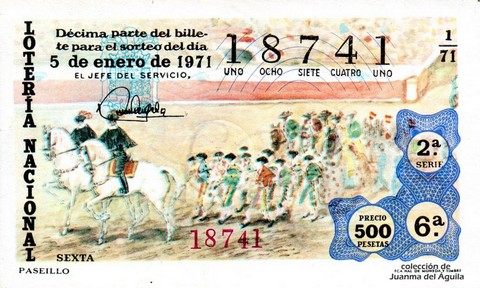 Décimo de Lotería Nacional de 1971 Sorteo 1 - PASEILLO