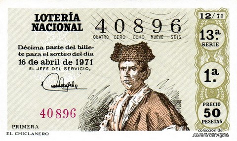 Décimo de Lotería Nacional de 1971 Sorteo 12 - EL CHICLANERO