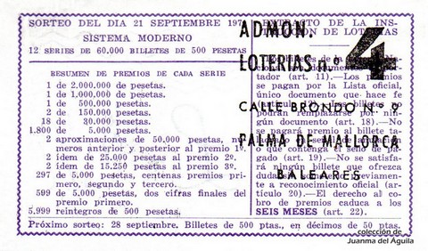 Reverso décimo de Lotería 1971 / 29