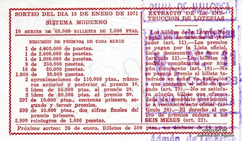 Reverso décimo de Lotería 1971 / 2