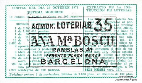 Reverso décimo de Lotería 1971 / 33