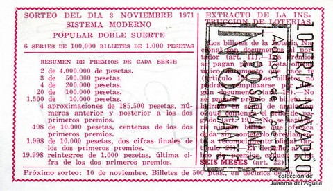 Reverso del décimo de Lotería Nacional de 1971 Sorteo 34