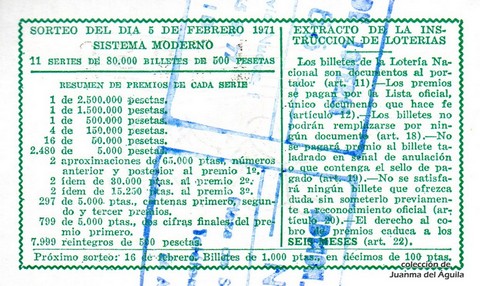 Reverso décimo de Lotería 1971 / 4