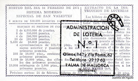 Reverso décimo de Lotería 1971 / 5
