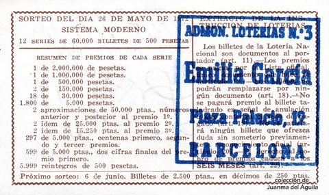 Reverso décimo de Lotería 1972 / 17