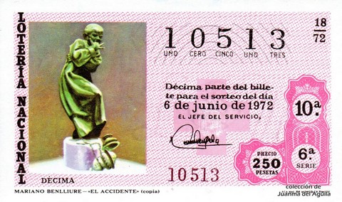 Décimo de Lotería Nacional de 1972 Sorteo 18 - MARIANO BENLLIURE - «EL ACCIDENTE» (copia)
