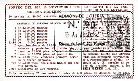 Reverso décimo de Lotería 1972 / 36