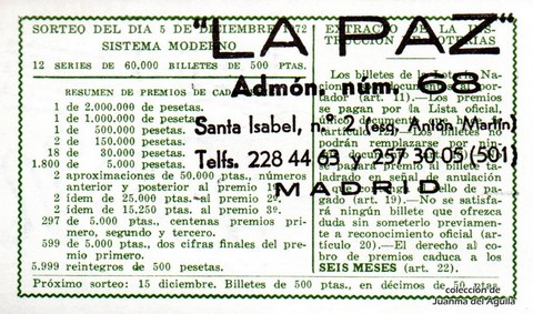 Reverso décimo de Lotería 1972 / 38