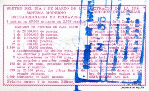 Reverso décimo de Lotería 1972 / 7