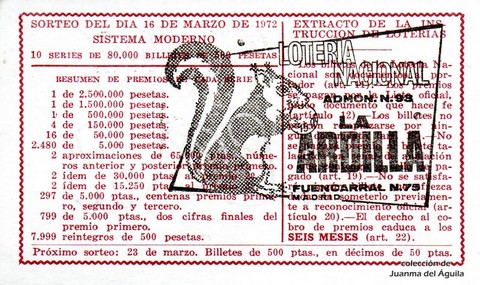Reverso décimo de Lotería 1972 / 9
