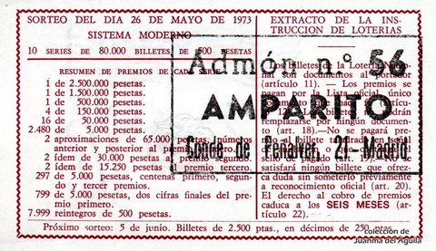 Reverso décimo de Lotería 1973 / 17