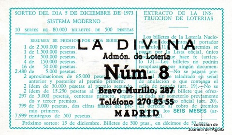 Reverso décimo de Lotería 1973 / 38